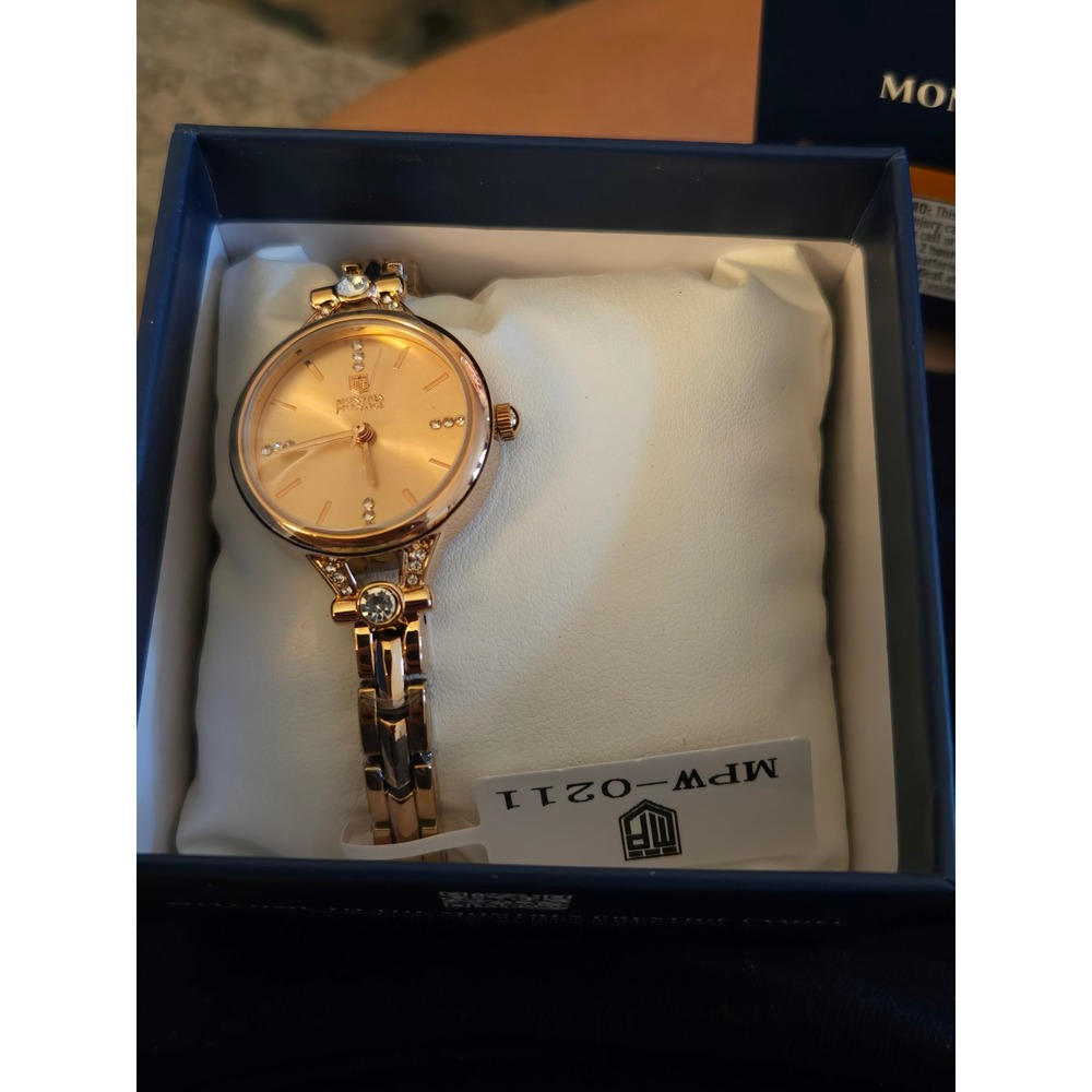 Montres Prestige Rose Gold Tone Crystal Accent Women Watch MPW-0211 New in Box